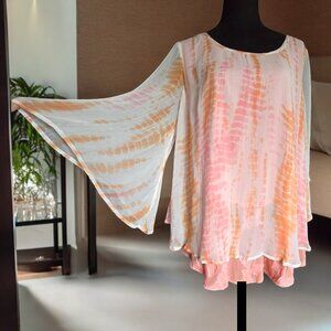 SOFT SURROUNDINGS Coral Tie Dye Lisette Angel Sleeves LARGE